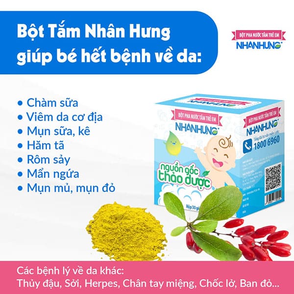 Bột tắm trẻ em Nhân Hưng Hộp 30 gói