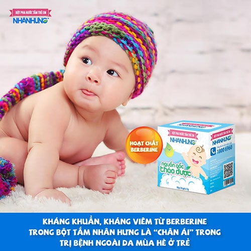 Bột tắm Nhân Hưng loại bỏ bệnh lý ngoài da ở trẻ.