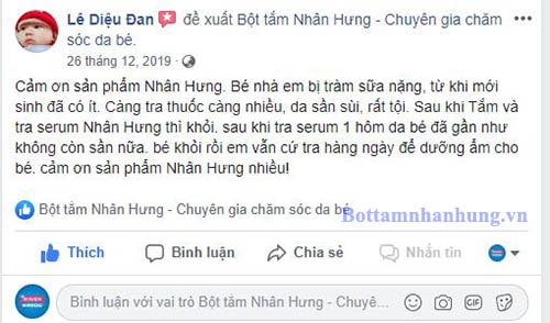 Chỉ dùng bộ đôi chàm sữa Nhân Hưng 1 hôm da bé nhà mẹ Lê Diệu Đan đã gần như không còn sần nữa, dù trước đó bé bị chàm sữa rất nặng. Đến giờ mẹ Đan vẫn dùng hàng ngày cho con để tránh tái phát lại