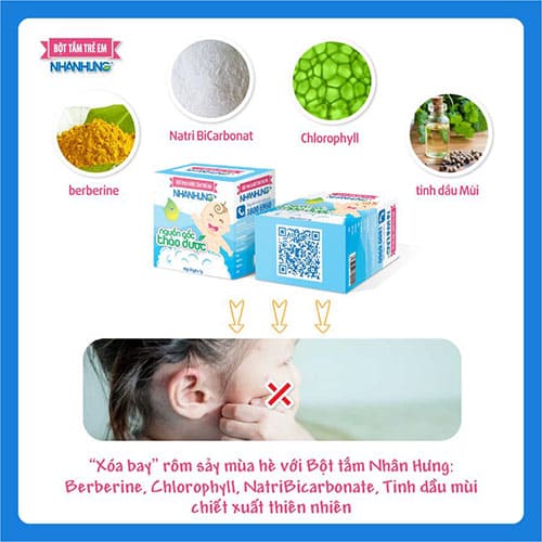 Xóa bay rôm sảy mùa hè với Bột tắm Nhân Hưng.