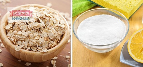 Đắp hỗn hợp yến mạch và baking soda làm dịu các vết nổi mẩn ngứa thành từng mảng.