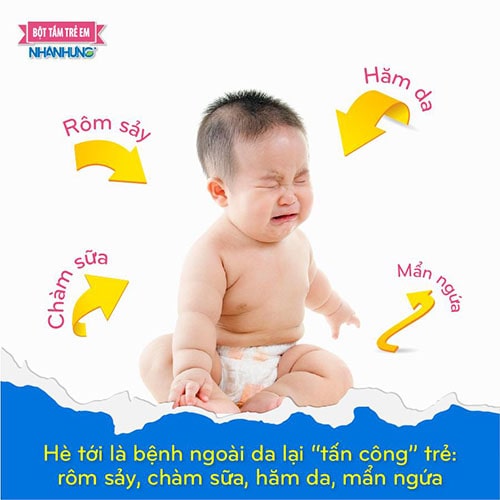 Hè tới là bệnh ngoài da lại “tấn công” trẻ: rôm sảy, chàm sữa, hăm da, mẩn ngứa.