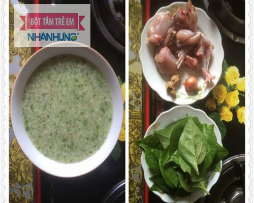 Cháo ếch nấu rau mồng tơi thay đổi khẩu vị cho bé yêu.